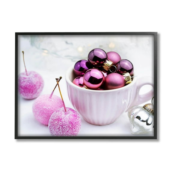 Glimmering Pink Christmas Ornaments Holiday Photograph Black Framed Art Print Wall Art