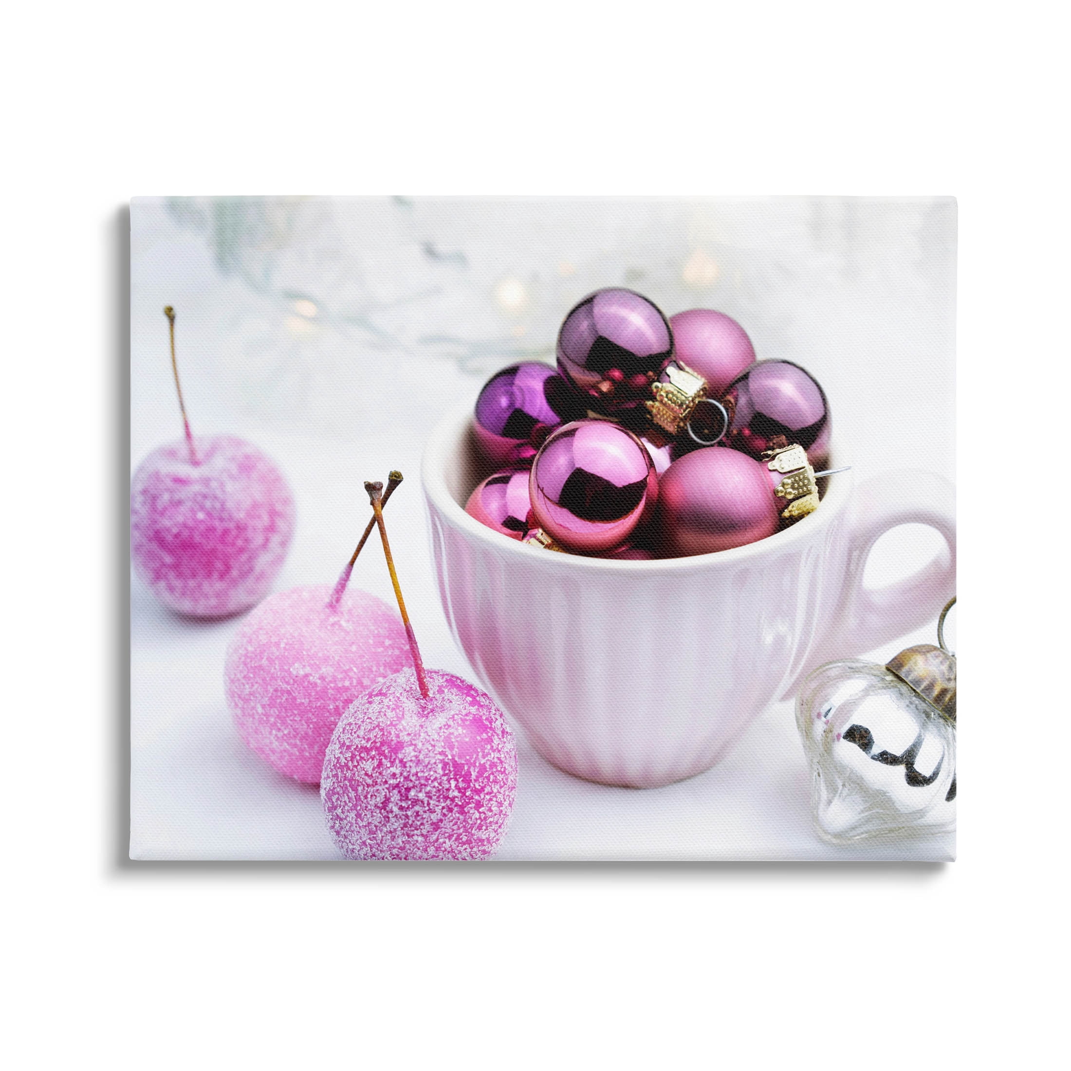 Glimmering Pink Christmas Ornaments Holiday Photograph Gallery Wrapped Canvas Print Wall Art