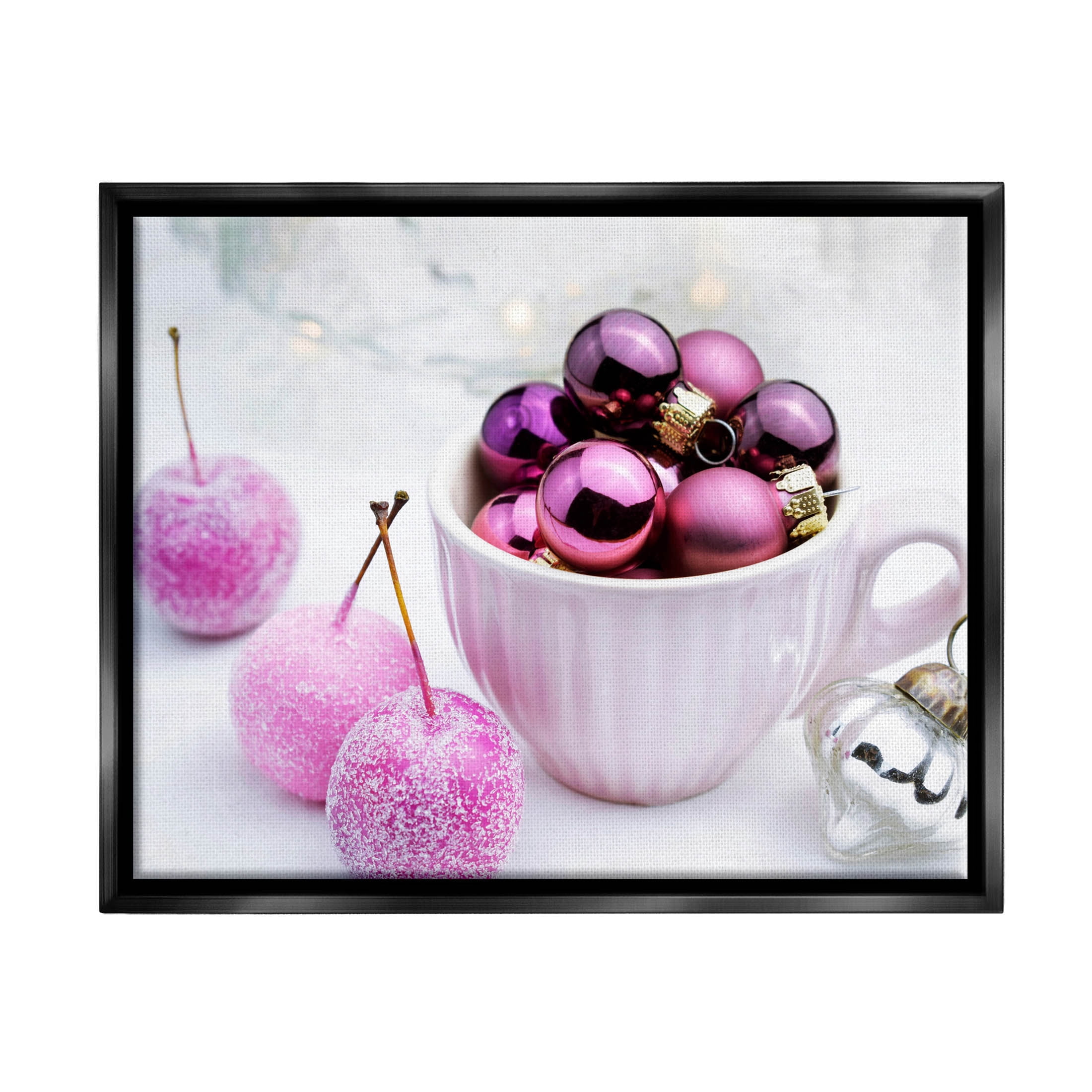 Glimmering Pink Christmas Ornaments Holiday Photograph Jet Black Framed Art Print Wall Art