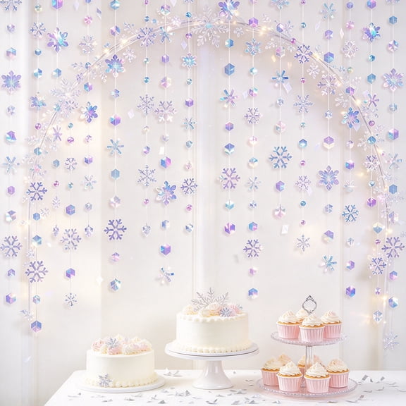 Glimmering Winter Wonderland, Iridescent Snowflake Garland for Festive, Party, Home Celebrations