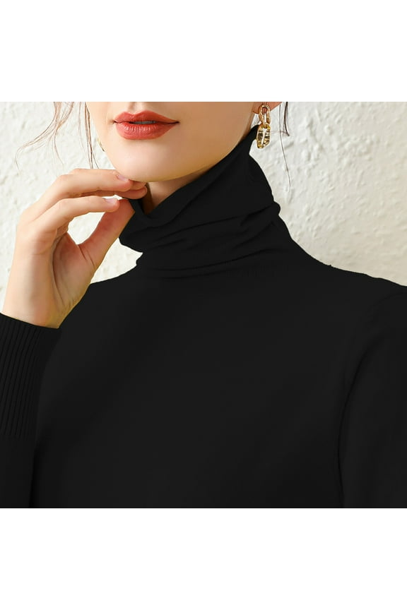 Clothing Thermal Underwear Top New Internal Turtleneck Sweater Women Autumn And Winter Pile Collar Elastic Bottom Shirt Slim Knitted Top Black XXL