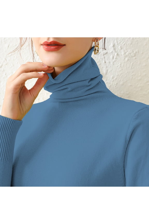 Valueadd Clothing Thermal Underwear Top New Internal Turtleneck Sweater Women Autumn And Winter Pile Collar Elastic Bottom Shirt Slim Knitted Top Blue XL
