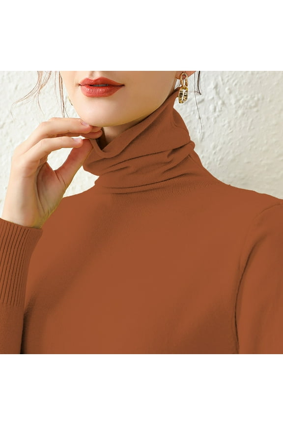Clothing Thermal Underwear Top New Internal Turtleneck Sweater Women Autumn And Winter Pile Collar Elastic Bottom Shirt Slim Knitted Top Brown XXXL