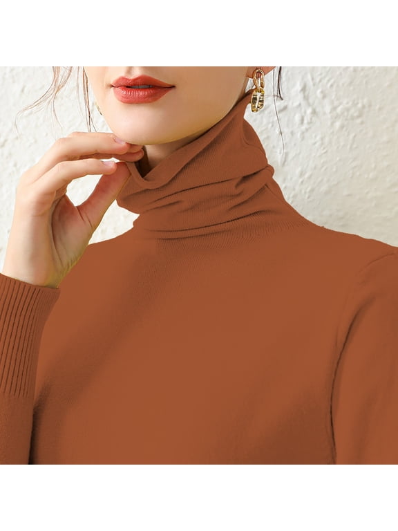Clothing Thermal Underwear Top New Internal Turtleneck Sweater Women Autumn And Winter Pile Collar Elastic Bottom Shirt Slim Knitted Top Brown S