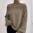 thumbnail image 1 of Glimpses Clearance Women's 2024 And Winter Off Shoulder Sweater Women's Pullover Half Turtleneck Sleeve Eight Loose Slimming Sweater Khaki, 1 of 4