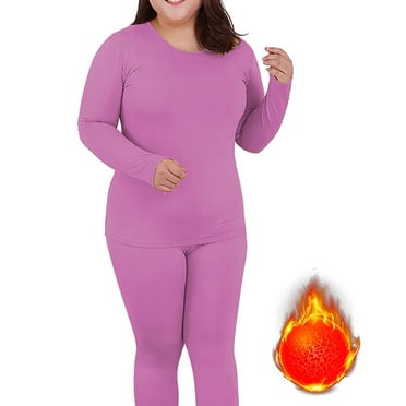 Valueadd Clearance Women's Thermal Underwear Set Long Top & Bottom Set Solid Color Plus Size Long Underwear Wool Plus Light Velvet