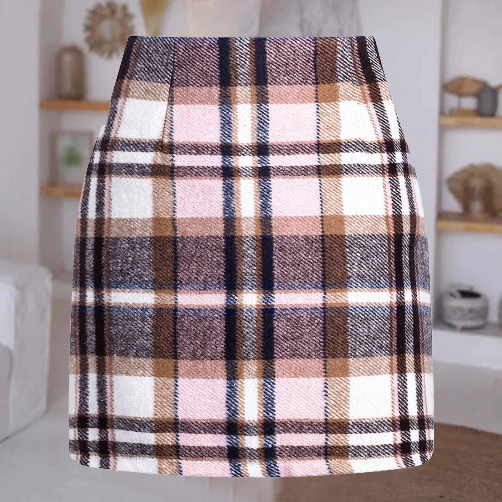 High Waist Plaid Bodycon Mini Skirt Women's High Waist Plaid Skirt Women's Plaid Bodycon Mini Skirt