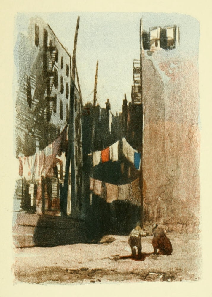 Glimpses of New York 1911 Hanging Washing in Queens Canvas Art - Unknown (24 x 36)