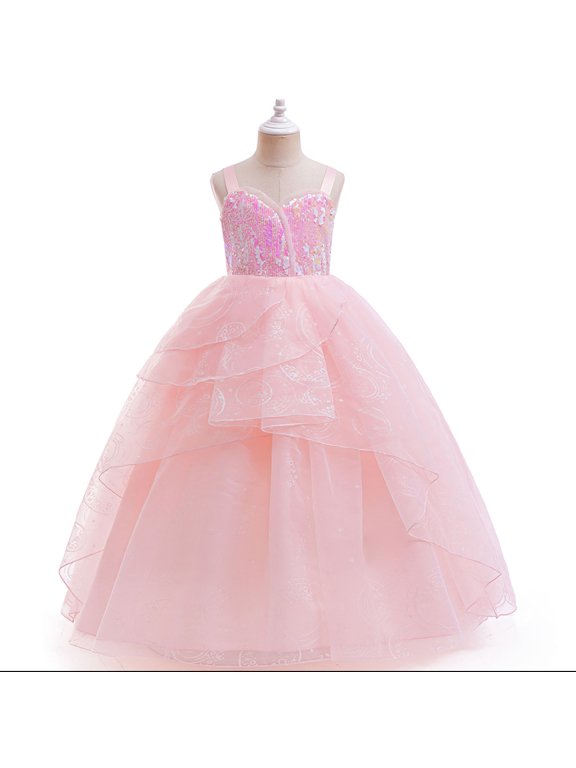 Pink Fairy Princess Dress Halloween Cosplay Dress Birthday Gown, 7-8Y