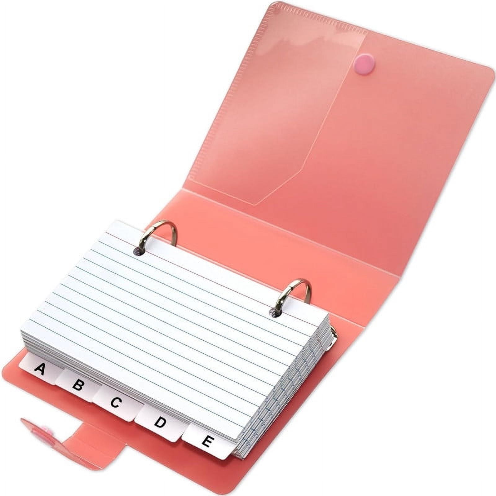 Glipmire Note Index Cards 3x5 with Rings Binder Holder and Dividers,100 Ruled Card(Pink)