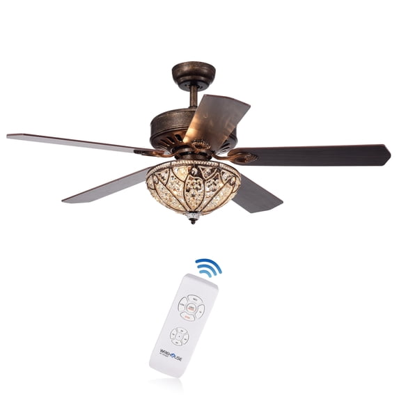 Gliska 52-Inch 5-Blade Rustic Bronze Lighted Ceiling Fans with Crystal Bowl Shade (Remote Controlled)