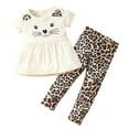 thumbnail image 1 of Glisme 2 Pcs Girls Outfit Cat Print Pullover With Leopard Pants Asymmetrical Skirt Fashion Kids Clothing Set Trend Clothing Set Size 5-6 Years Light Yellow, 1 of 8