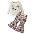 thumbnail image 1 of Glisme 2 Pcs Girls Outfit Leopard Print Long Sleeve Top And Flared Pant Two Piece Set Ventilate Clothing Set Size 2-3 Years Beige, 1 of 9
