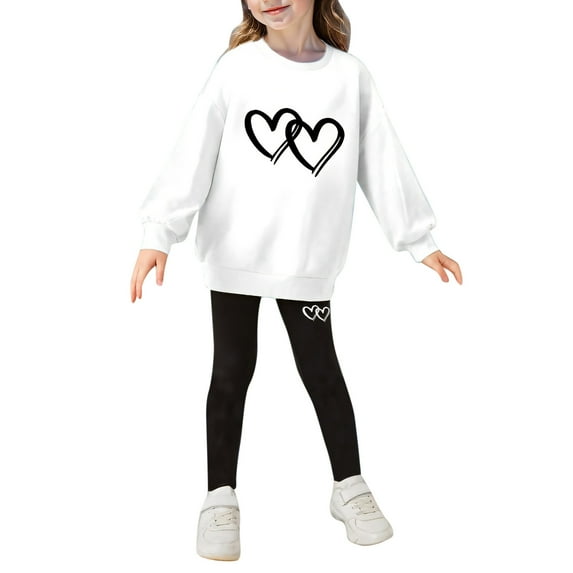Glisme 2 Pcs Girls Outfit Letter Printed Crew Neck Long Sleeve Hoodie And Leggings Ventilate Clothing Set Size 4-5 Years White