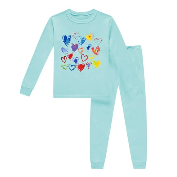 Glisme 2 Pcs Girls Outfit Long Sleeved Printed Solid Color Home Clothes Top And Pants Set Casual Wear Comfort Clothing Set For Girl Size 2 -3, Sky Blue