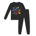 thumbnail image 1 of Glisme 2 Pcs Girls Outfit Long Sleeved Printed Solid Color Home Clothes Top And Pants Set Casual Wear Grateful Clothing Set For Girl Size 2 -3, Black, 1 of 2