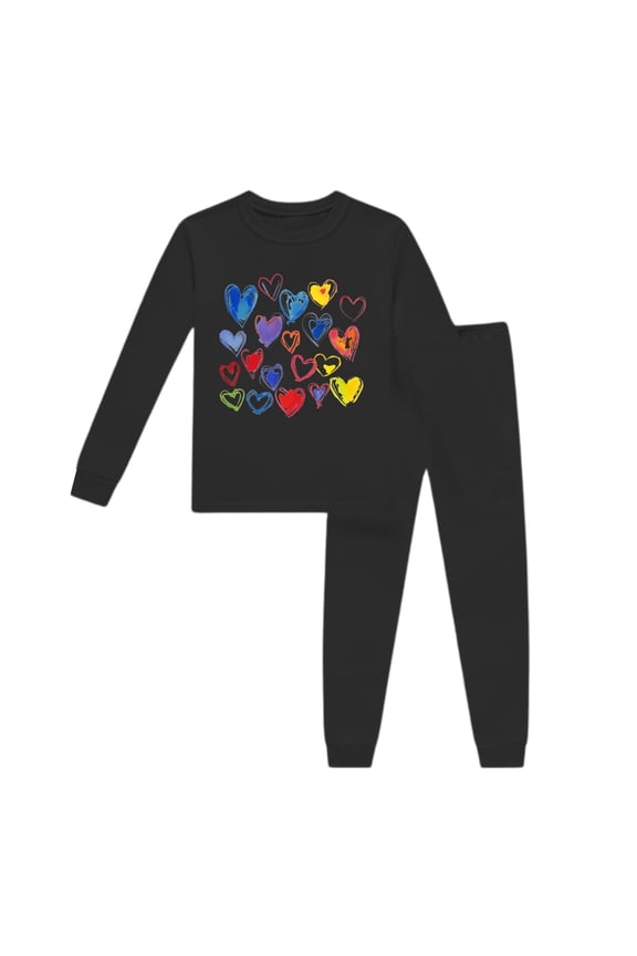 2 Pcs Girls Outfit Long Sleeved Printed Solid Color Home Clothes Top And Pants Set Casual Wear Grateful Clothing Set For Girl Size 2 -3, Black