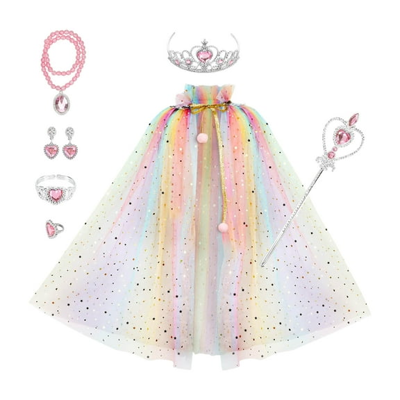 Glisme 2 Pcs Girls Outfit Party Set With Star Wand Glitter Headband Jewelry Cape For Birthday Dress Up Cape Basic Classic Clothing Set For Girl, Pink