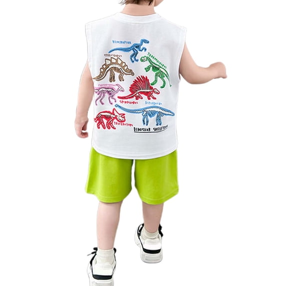 Glisme 2 Piece Outfits For Boys Kids Glow In The Dark Dinosaur Sleeveless Tank Top Shorts Set Popular Clothing Set Size 6 -7