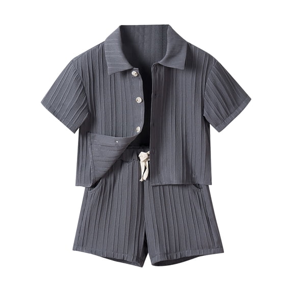 Glisme 2 Piece Outfits For Boys Toddle Ribbed Button Down Shirt Tops +Shorts 2 Pcs Set With Pocket Handsome Clothes Suit Size 2-3 Years