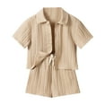 thumbnail image 1 of Glisme 2 Piece Outfits For Boys Toddle Ribbed Button Down Shirt Tops +Shorts 2 Pcs Set With Pocket Skin-Friendly Clothing Set Size 4-5 Years, 1 of 9