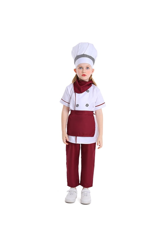 2 Piece Outfits For Girls Kids Chef Dress Up Pretend Play Outfit New Red Matching Set