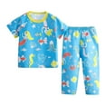 thumbnail image 1 of Glisme 2 Piece Outfits For Girls Unisex Loose Loungewear Set Cartoon Cute Round Neck Short Sleeve Top Pants Home Wear Skin-Friendly Sky Blue Clothing Set, 1 of 2