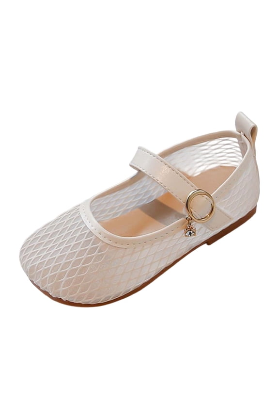 4-4.5 Years Toddler Girls Sandal Closed Toe Mesh Ballet Dance Flats With Buckle Strap Play Footwear White