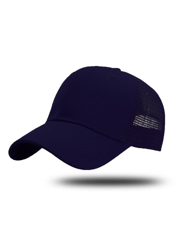 Adult Unisex Hat Unisex Mesh Back Trucker Hat Breathable Front Adjustable Curved Brim Solid Color Plain Baseball Cap Summer Outdoor Fishing Daily Trend Head Accessory Navy
