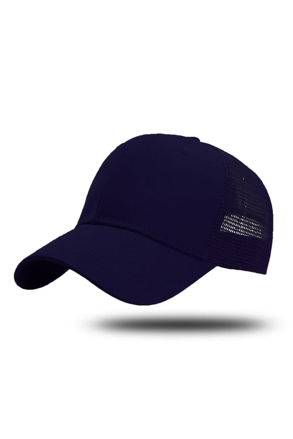 Adult Unisex Hat Unisex Mesh Back Trucker Hat Breathable Front Adjustable Curved Brim Solid Color Plain Baseball Cap Summer Outdoor Fishing Daily Trend Head Accessory Navy