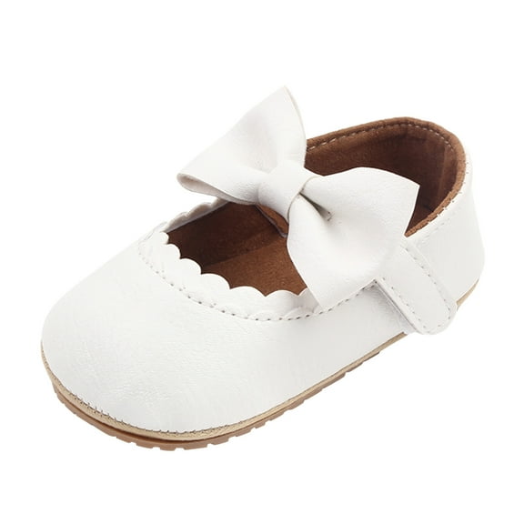 Glisme Baby Boots Bowknot For First Dress Sole Toddler Princess Rubber Party Shoes Wedding Walking Girls Crib Shoes Cozy White Boots Size 0-6 Months