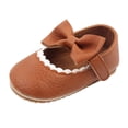 thumbnail image 1 of Glisme Baby Boots Bowknot For First Dress Sole Toddler Princess Rubber Party Shoes Wedding Infant Walking Infant Girls Crib Shoes Leisure Brown Boots Size 6-12 Months, 1 of 8