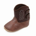 thumbnail image 1 of Glisme Baby Boots Cowboy Boots High Top Pu Leather Boots Embroidered Versatile Brown Boots Size 6-8 Months, 1 of 5