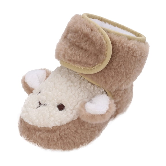 Glisme Baby Boots Fashion Cartoon Cute Autumn And Winter Thickened Warm Comfortable Hook Loop Shoes Cozy Brown Boots Size 12-18 Months