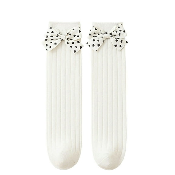 Glisme Baby Socks For Knee High Straight Tube No Heel Winter Warm Soft Comfortable Non Slip Breathable Cute Bowknot Design White