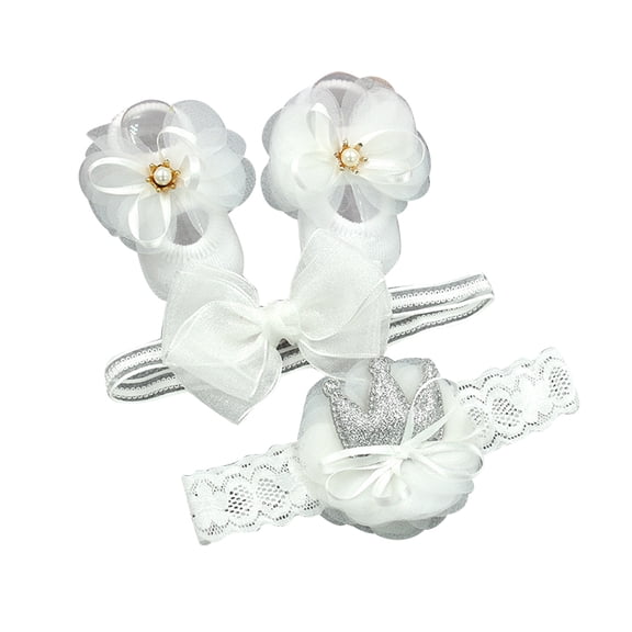 Glisme Baby Socks Kids Boys Girls Socks Bowknot Hairband Shoes 3Pcs Set