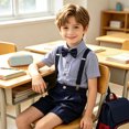 thumbnail image 1 of Glisme Back To School Clothes For Boys Short Sleeve Cartoon Graphic Crewneck Tops Suspender Shorts Adorable Little Boys Outfits Dark Blue, 1 of 7