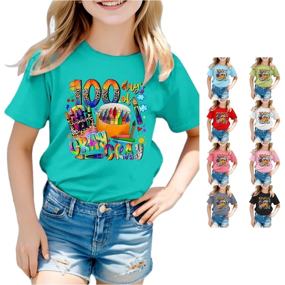 Glisme Back To School T Shirts For Boys Child Short Sleeve Crewneck Cartoon Prints Tee 5-6 Years Mint Green