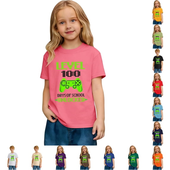 Glisme Back To School T Shirts Girls Toddler O Neck Short Sleeve Cartoon Letter Graphic Tee 2-3 Years Pink