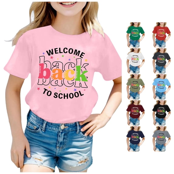 Glisme Back To School T Shirts Girls Toddler Round Neck Short Sleeve Cartoon Letter Graphic Tee 3-4 Years Pink