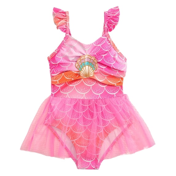 Glisme Bathing Suits For Girls 2 Piece Swimsuit With Layered Skirt Scale Design Swimwear For Kids Summer Comfortable Beach Outfit Size 7-8 Years