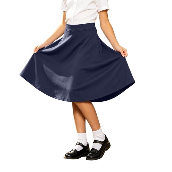 Glisme Big Girls Back To School Skirts Solid Color Elastic Waist College Style Comfortable A-Line Skirt For Girls Size 14-15 Years