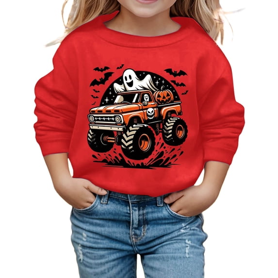 Glisme Big Girls Helloween Sweatshirt Cute Ghost Print Long Sleeve Crew Neck Autumn Daily Tops Girls Soft Sweatshirts Size 11-12 Years Red