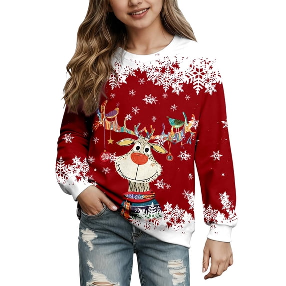 Glisme Big Girls Sweatshirt Graphic Print Long Sleeve Crew Neck Fall Winter Loose Fit Sweatshirts For Girls Size 10-11 Years