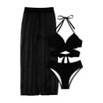 thumbnail image 1 of Glisme Black Bikini Sets For Women Solid Color Long Skirt Mesh Sun Three Piece High Waist Split Swimsuit For Swimsuit Party, 1 of 3