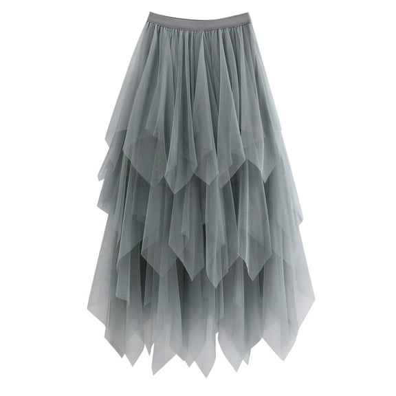 Glisme Black Skirts For Women Irregular Cake Skirt Autumn Winter Three Layer Yarn A Line Skirt Fashion Party Dress Grey