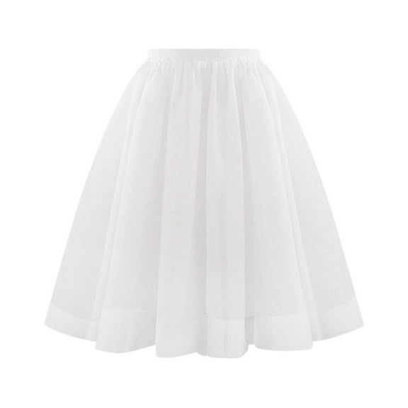 Glisme Black Skirts For Women Waist Pleated Mesh Skirt Soft Drape Mid Length A Line Skirt Novel Party Dress White