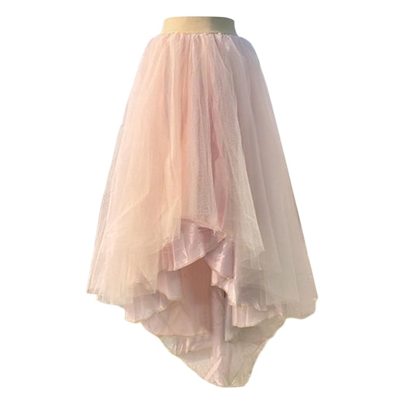 Glisme Black Skirts For Women Colorful Layered Mesh Skirt Asymmetrical High Waist Elastic Waistband Flowy Chiffon Tiered Ruffle Hem Design Trend Party Dress Light Pink