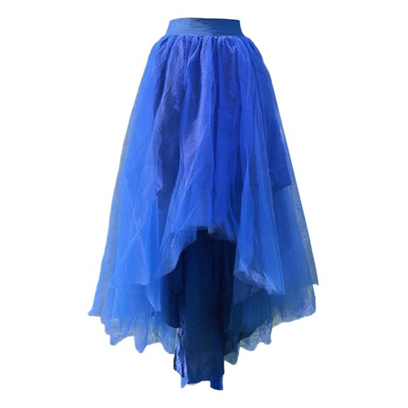 Glisme Black Skirts For Women Colorful Layered Mesh Skirt Asymmetrical High Waist Elastic Waistband Flowy Chiffon Tiered Ruffle Hem Design Versatile Party Dress Blue