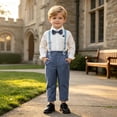 thumbnail image 1 of Glisme Boy Back To School Clothes Long Sleeve Outfits Solid Color Round Neck Tops Pants Lovely Infant Playsuit Blue, 1 of 5